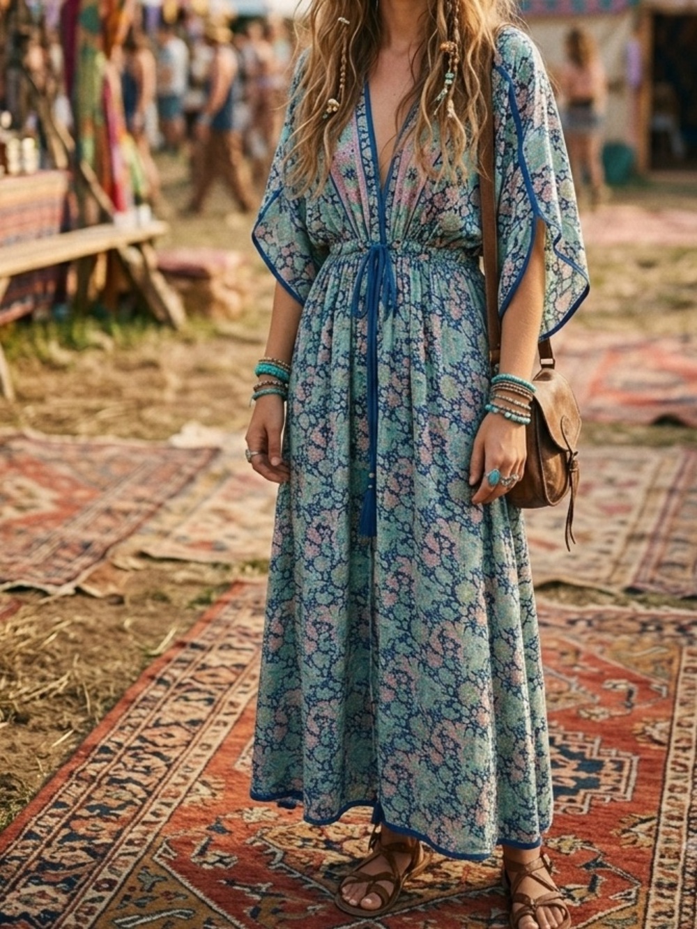 RAGA Anthropologie Floral Paisley Maxi Kaftan Dress Sz Large NWOT